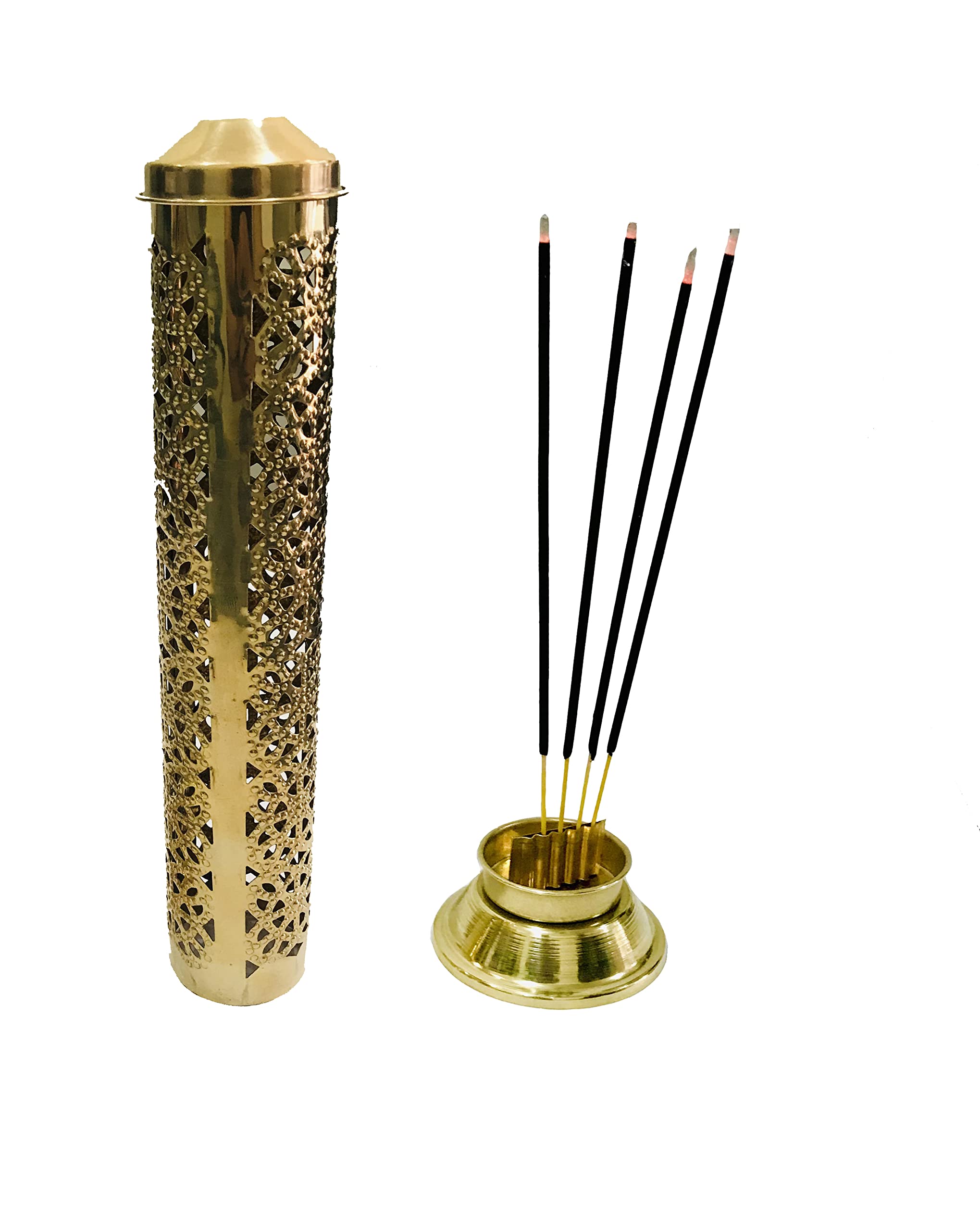 Brass Incense Holder Diwali Pooja Burner Holder Agarbatti Stand Navratri Puja Aarti Ash Catcher for Home,Inddor,Temple Pooja Tower Stand for Positive Energy Size- Height- 10.5 inch