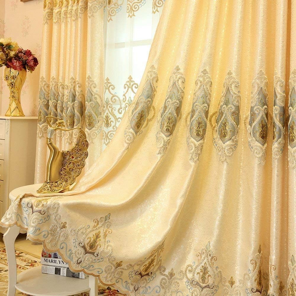 1 Pair European Style Living Room Gold Curtains Room Darkening Luxury Curtains for Bedroom (Cloth Curtains, 2x W66xL84 Inch)