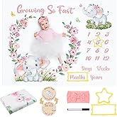Auidy_6TXD Baby Milestone Blanket Monthly Milestone Blankets for Baby Girls Newborn Baby Blankets Photography Background Fleece Blankets with Wooden Signs, Frames, Bow Headband 50x39 inches
