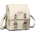 Cwatcun Compact Camera Bag Case Canvas Leather Trim Compatible for Nikon, Canon, Sony Mirrorless Camera and Lenses Waterproof, Camera Shoulder Messenger Bag Beige