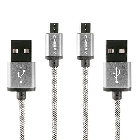 Micro USB Ladekabel CABBRIX® Silber [2-Pack] 2m Lang [USB Schnellladekabel] Nylon 2,4A Sync Android Smartphones für Samsung G