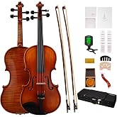 PHOENIX Violin 4/4 Full Size Set, Fiddle Solid Wood for professional Beginners Adults with Ironwood Octagonal Bow &amp; Rosewood Bow Extra strings &amp; Bridge, 2 Rosins, Tuner, Mute, Case