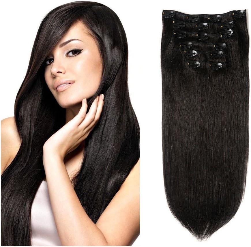 Lovbite Hair Clip in Human Hair Extensions 20" Brazilian Straight Clip on Hair Extensions Double Weft Grade 8A 7Pieces/Lot 100g with 16Clips(20"-80g,Natural Black #1B)
            
        
        
    


    

    
    
        





    
        
            
                GEELOOK Clip in Hair Extensions 14" Double Weft 100% Remy Human Hair Grade 7A Quality Thick Long Soft Silky Straight 4pcs 10clips for Women 60grams Lightest Blonde #613 Color
            
        
        
    


    

    
    
        





    
        
            
                10" / 10 inch Double Weft 100% Remy Human Hair Clip in Extensions Grade 7A Quality Full Head Thick Thickened Short Soft Silky Straight 8pcs 18clips for Women Beauty 110g #2 Dark Brown
            
        
        
    


    

    
    
        





    
        
            
                22 Inch Clip in Extensions 100% Remy Human Hair 55g One-piece 5 Clips Long Straight Hair Extensions for Women Gift Wide Weft Soft Silky #2 Dark Brown