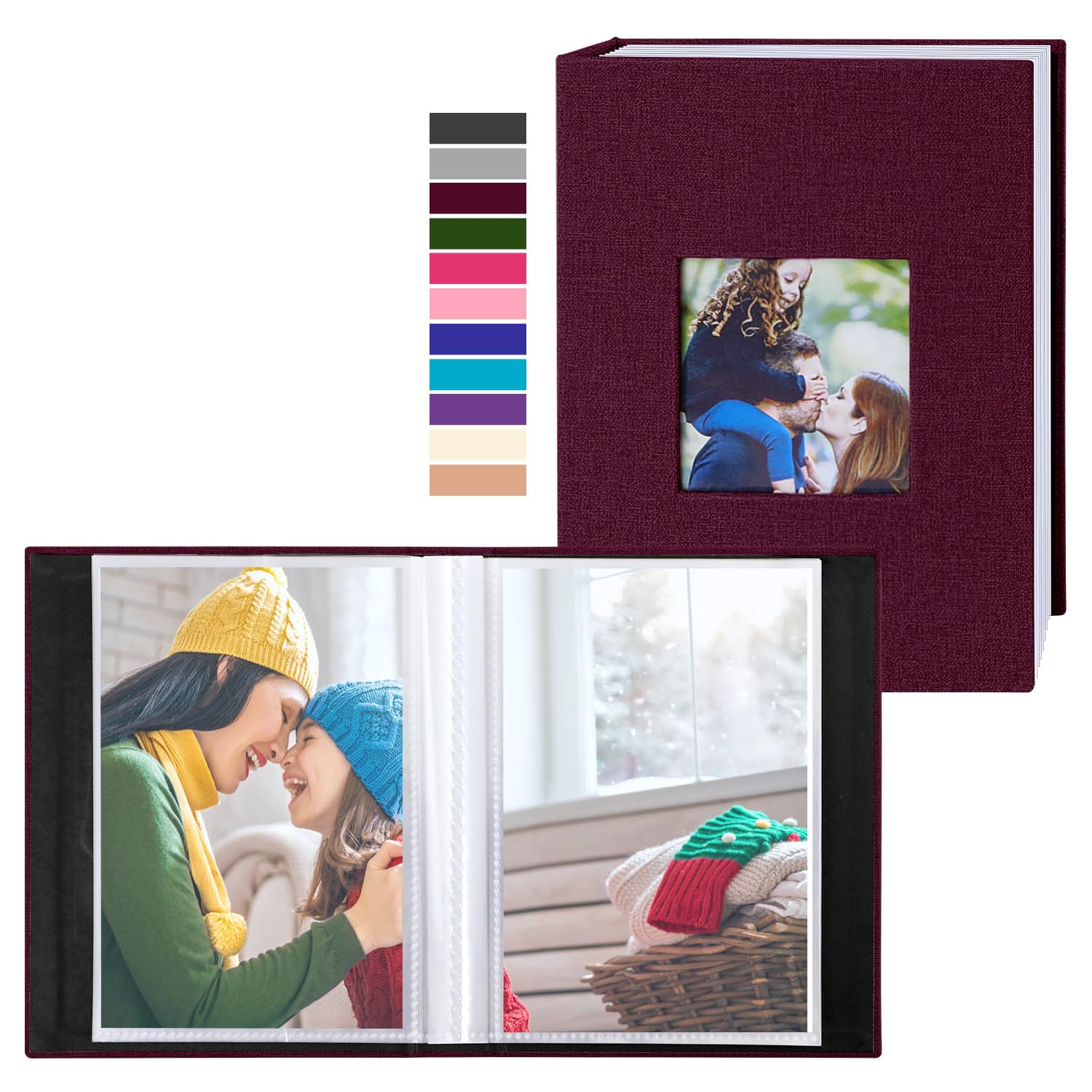 Lanpn Photo Album, 10 x 15 cm, 100 cm, 2 Packs, Small Mini Linen Photo Album, Vertical Photo Frame, 10 x 15 cm, Purple Pocket