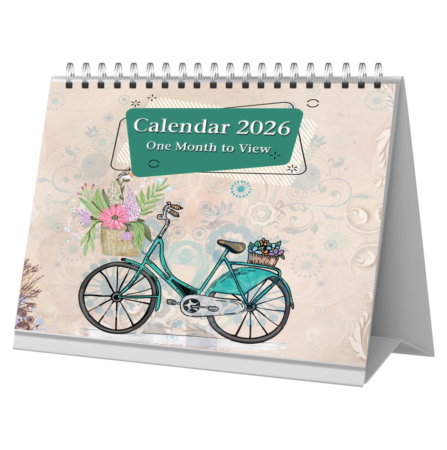 2026 Free-Standing 1 Month To View Spiral Desk Top Calendar, Vintage Art By Arpan