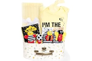 iAOVUEBY Baby Gift Set for Newborn, Bee Baby Shower Gifts Basket, High Contrast Baby Book Toys 0-6 Months Infant Rattle Socks Blanket Hat Onesie Baby Gifts Essentials for Girls Boys