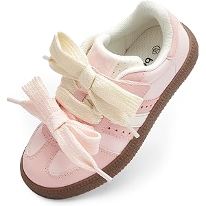 Balabala Girls Bow Sneakers Fashion Non-Slip Casual Shoes for Kids | Hook-and-Loop Strap, Textured Rubber Outsole, Lightweigh
