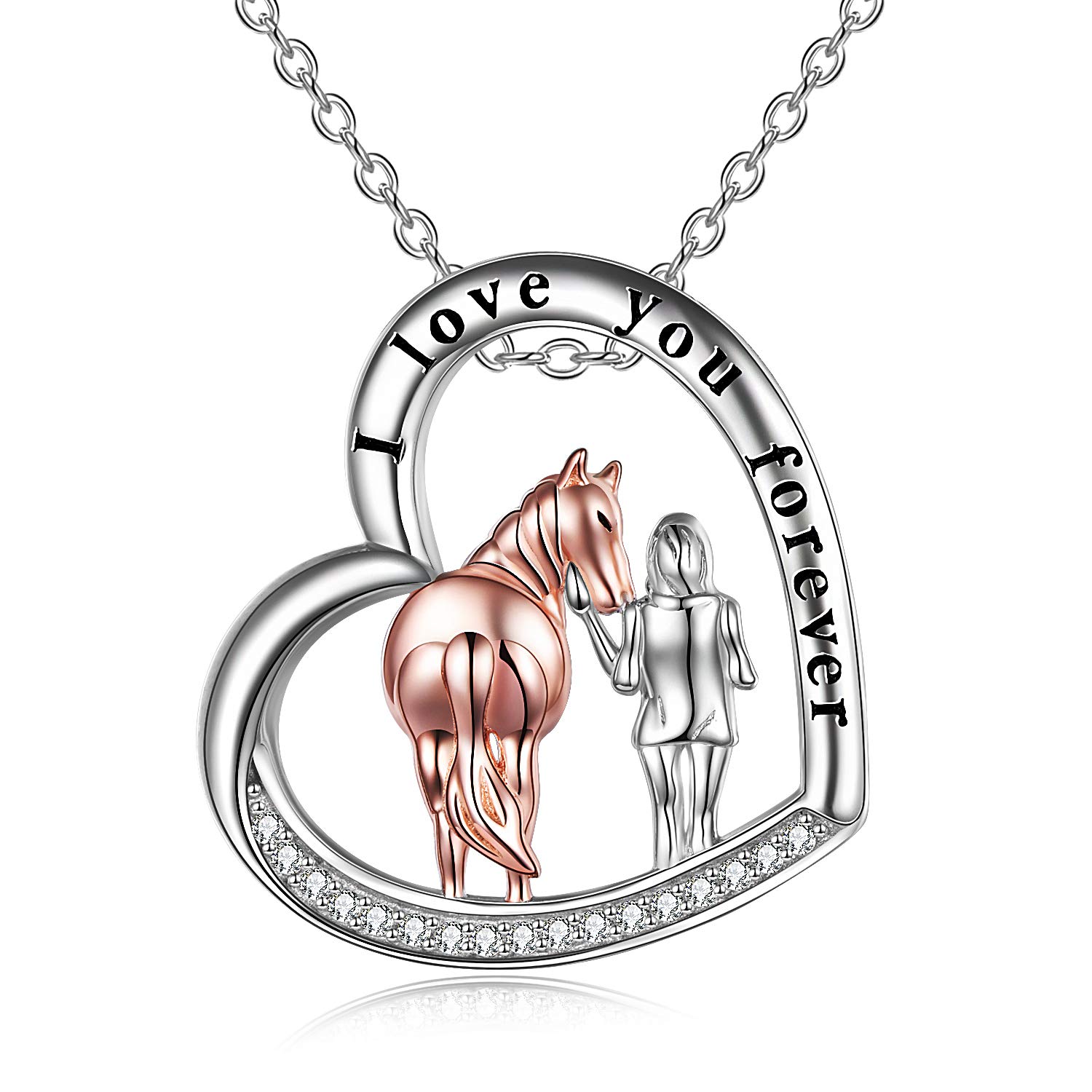 VONALA S925 Sterling Silver Horse Necklace Heart Pendant Jewellery Gift for Women Girls
