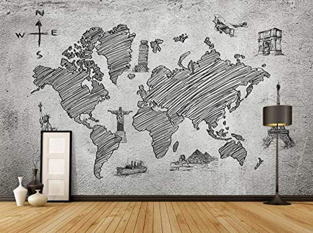 Papel pintado 3D Mural Decoración de la pared del hogar Mapa mundial en