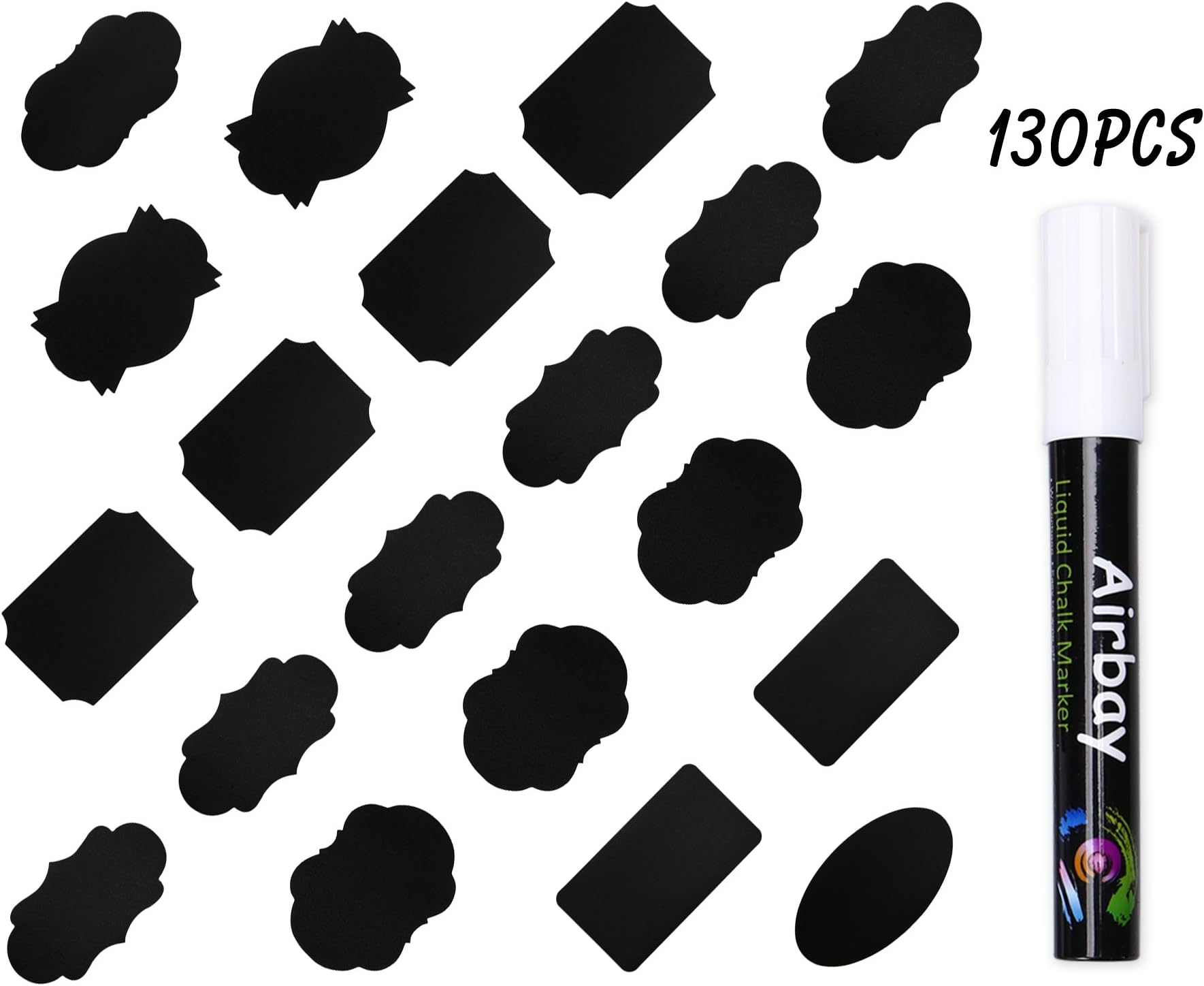 130 Chalkboard Labels,Airbay Reusable Chalkboard Stickers with 1 Erasable Chalk Markers For Mason Jars, Wine Glasses and Best Organize Your Home or Kitchen