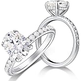 Hitlinker Moissanite Engagement Rings for Women 2ct Oval Cut Promise Wedding Rings for Her 925 Sterling Silver Solitaire Lab Created Anniversary Ring for Womens Size 4.5-11