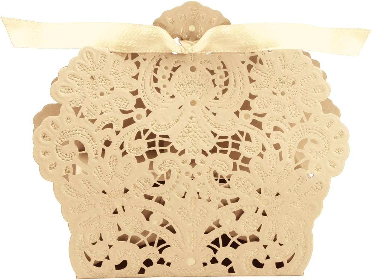 DDcooper Iware 25pcs Candy Gift Boxes Party Wedding Cake Candy Boxes Chocolate Box Favour Ivory
