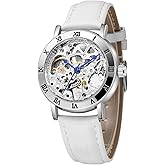 MASTOP Women's Watches Automatic Steampunk Self Winding Mechanical Silver Bracelet Ladies Skeleton Wrist Watch