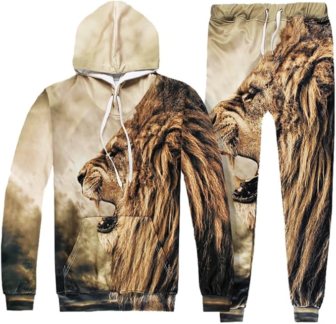 Niseng Abbigliamento Sportivo Uomo Casual Tuta 3d Stampato Felpe Con Cappuccio Pullover Con Pantaloni Leone 2xl Amazon It Abbigliamento