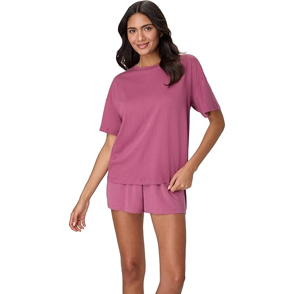 Hanes Originals Loungewear-Set für Damen, bequem, superweich, kastenförmig, T-Shirt und Schlafshorts, Loungewear-Set, 2-teilig, Rosarot/Rosarot, XS