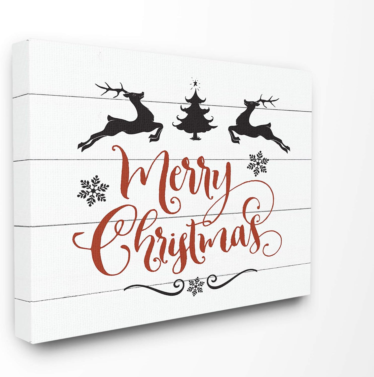 Paintings - The Stupell Home Décor Collection Holiday Merry Christmas Elegant Reindeer Black White and Red Typography Stretched Canvas Wall Art, 24 x 30, Multi-Color