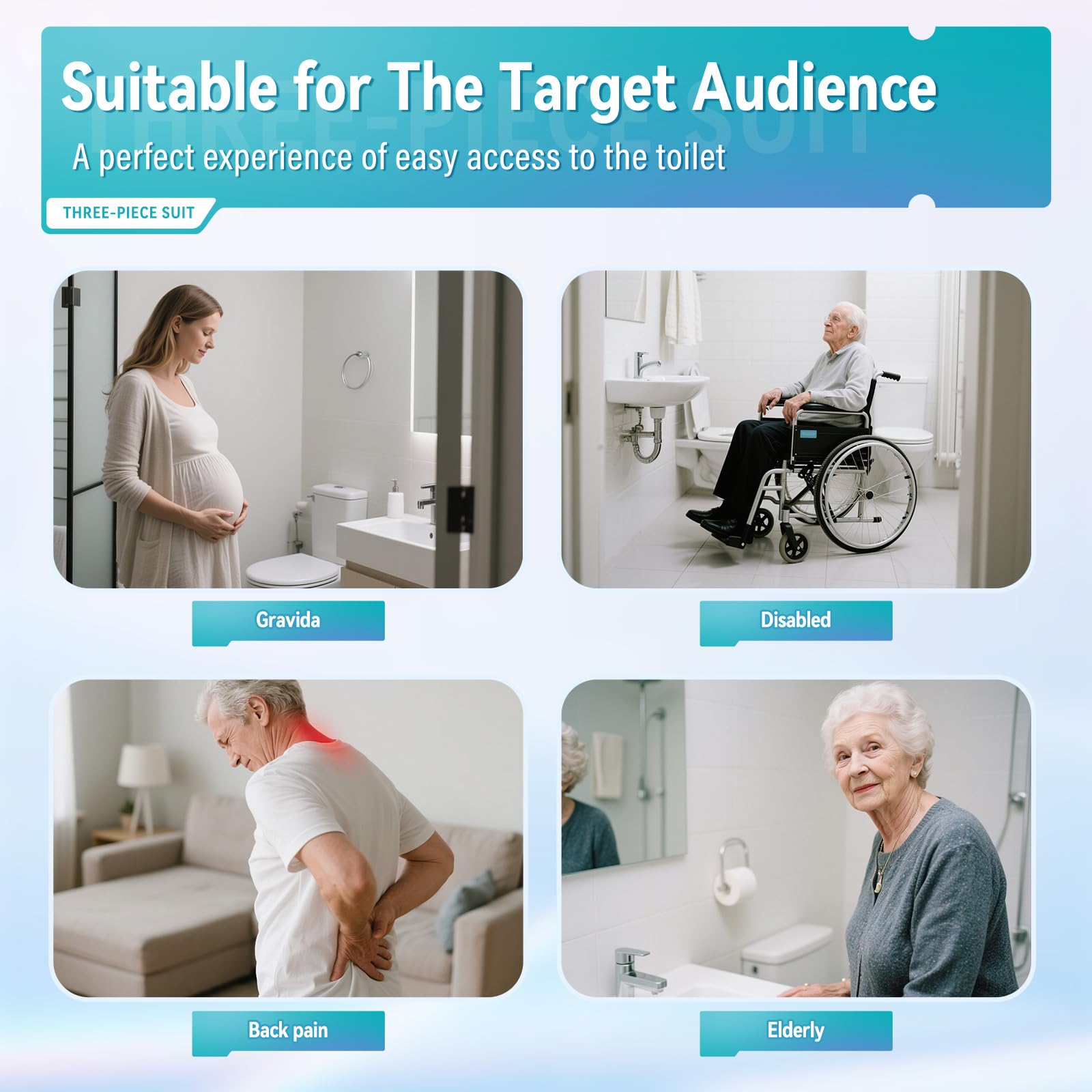 Toilet Aids Set for Wiping - Long Handle Butt Wiper for People Overweight, Elderly and Disabled, Bottom Buddy Wiping Aid for Bathroom ( 4PCS Personal Hygiene Kit )