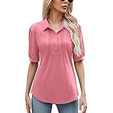Micoson Womens Blouses Dressy Casual Short Sleeve Button Down Collared Polo Shirt Loose Tunic 2023 Summer Tops