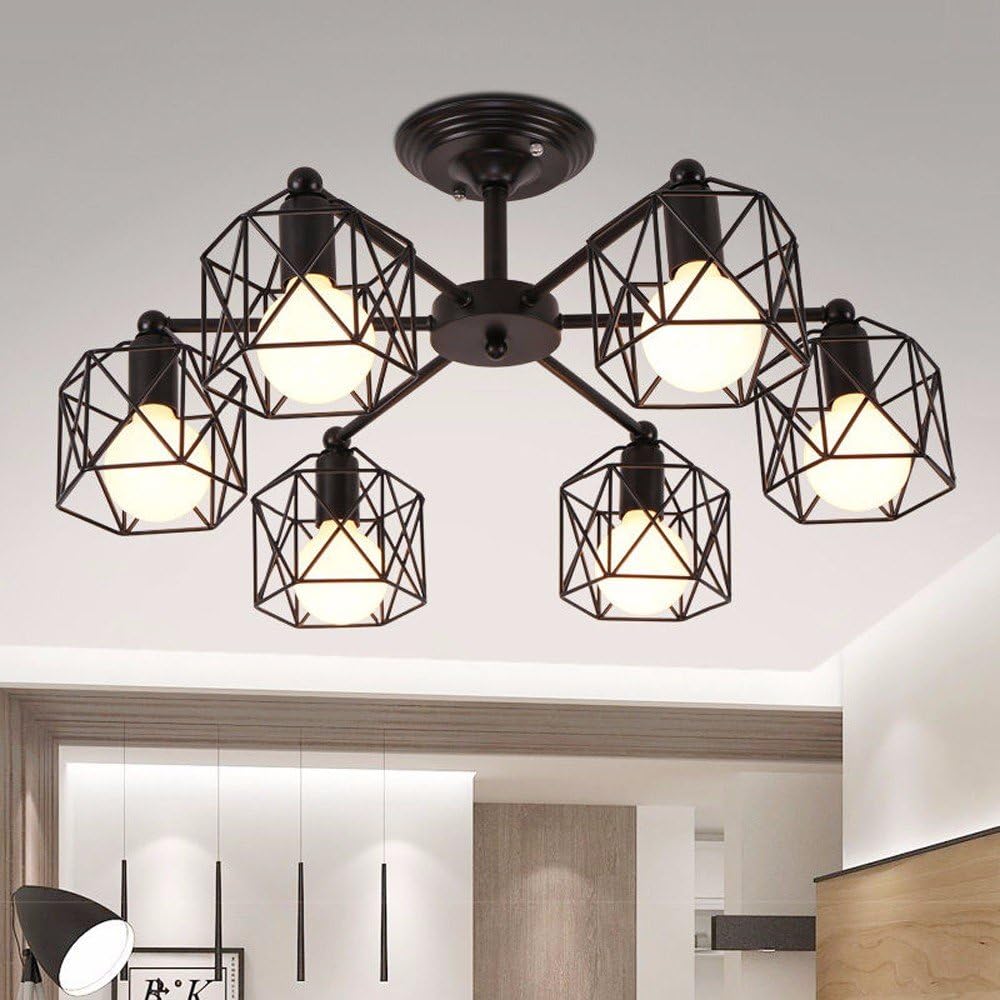 Countryside Black Iron Chandelier Ceiling Light Living Guest Room Drop Lights,6 Lamp Holders