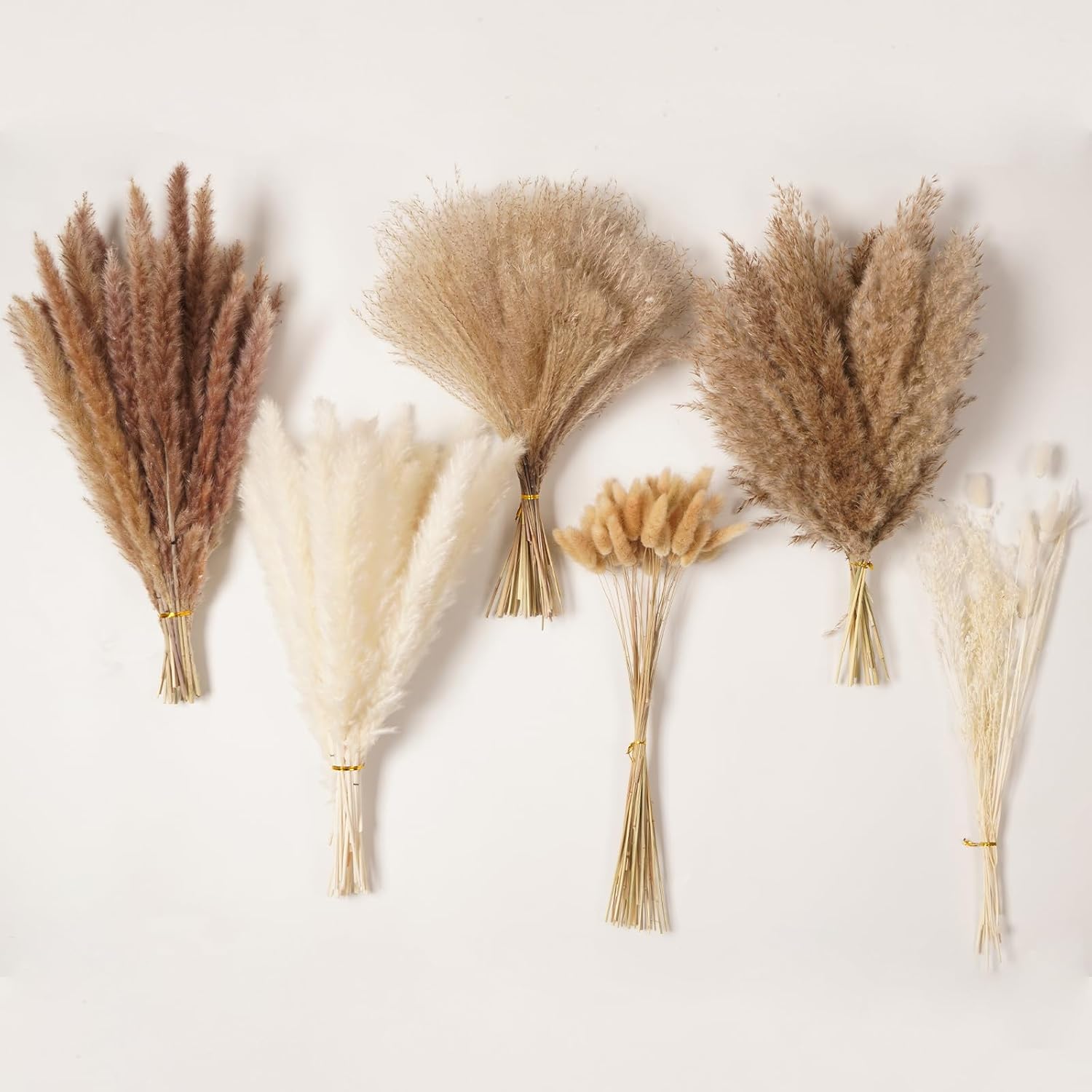 Dried & Preserved Flora - Alishomtll 115 Pcs Dried Pampas Grass Decor Bouquet, Natural Pampas Grass Boho Decor for Vase, Various Fluffy Pompas Grass Dried Boho Flower for Wedding Floral Arrangements Room Home DIY Decor