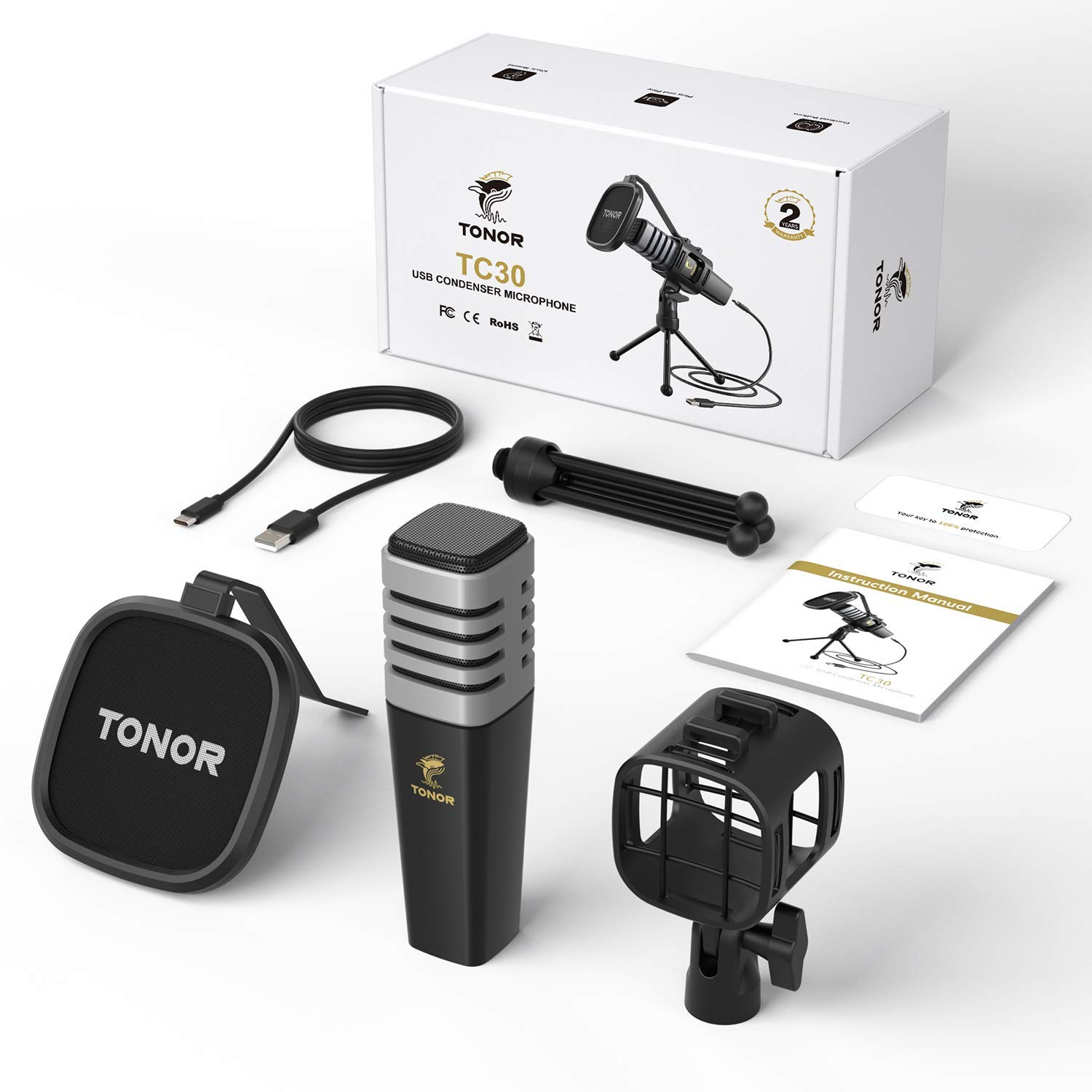 TONOR USB Microphone for PC, Cardioid Condenser Computer Mic with Tripod Stand, Pop Filter, Shock Mount for Gaming, Streaming, Podcasting, YouTube
