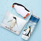 Singhoow 3 Pcs Penguin Lovers Gifts for Women, Penguin Themed 20oz Cup Tumbler Makeup Bag and Figurines Stress Ball Toy Set, Appreciation Gift Ideas for Christmas Winter for Employee Coworker