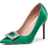 Elisabet Tang Women's Pumps 4 Inch Satin Glitter Rhinestone Heels for Women High Heels Closed Pointed Toe Slip on Party Wedding Shoes