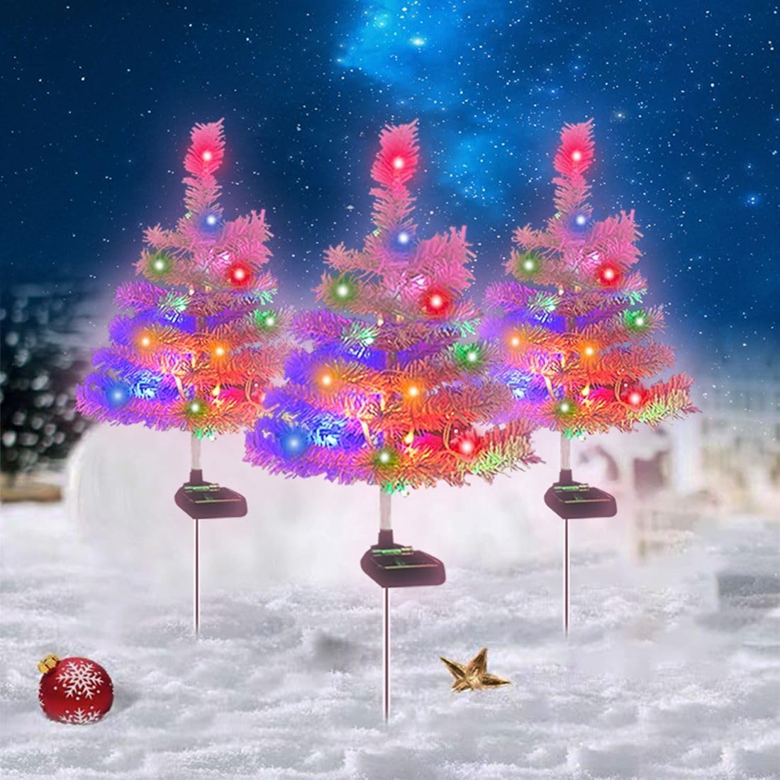2-Pack Solar Pathway Lights, 20 LED Prelit Christmas Tree Stake Lights for Outdoor Yard Porch