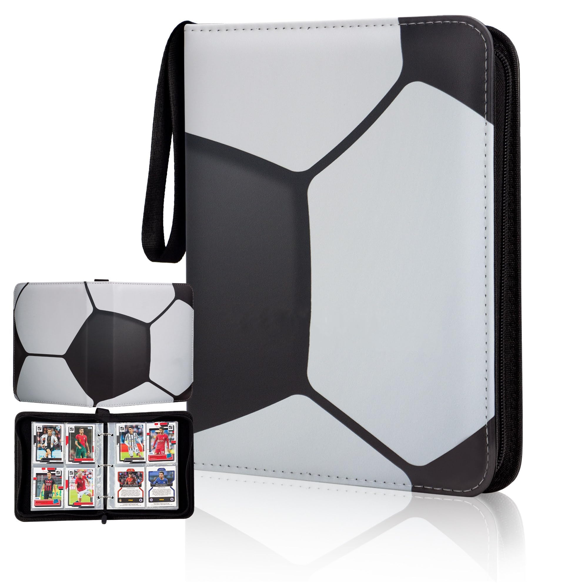 Football Card Binder 4 Pocket, Waterproof PU Leather Football Card Holder, 50 Pages 400 Pocket Zip Trading Card Folder Album
