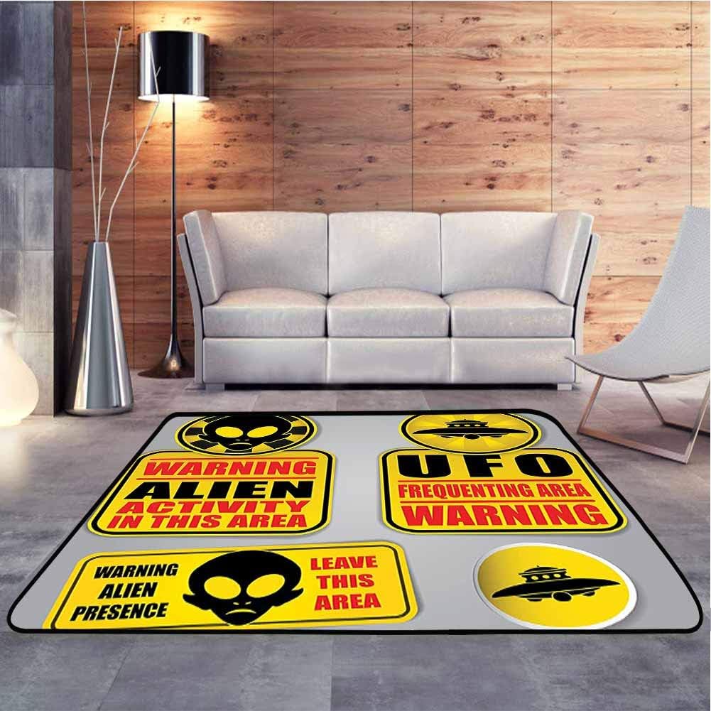 Faux Area Rug Warning Alien UFO Sign Face of Martian Creature Danger Horror Print