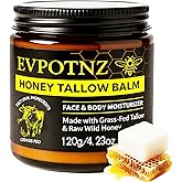 EVPOTNZ Whipped Beef Tallow & Honey Balm (4.23 oz Large Jar) - Grass Fed Tallow Face Moisturizer for Dry Sensitive Skin& Eczema -Natural Unscented Body Butter&Family