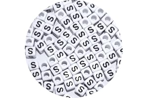 ACOFECT Square Letter Beads 6x6mm Acrylic Alphabet Beads S for Bracelets Jewelry Making Keychain DIY - 100pcs