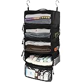 Surblue Travel Hanging Packing Cubes with 2 Hooks Hanging Shelves for Luggage Organizers Portable Compression 4 Shelf Closet Carry-on Suitcases Organizers, Medium, Black