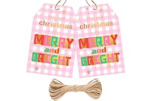 50Pcs Christmas Gift Tags Pink with Hemp Rope, Christmas Tags for Gifts with String Winter Holiday Gift Supplies for Teacher 