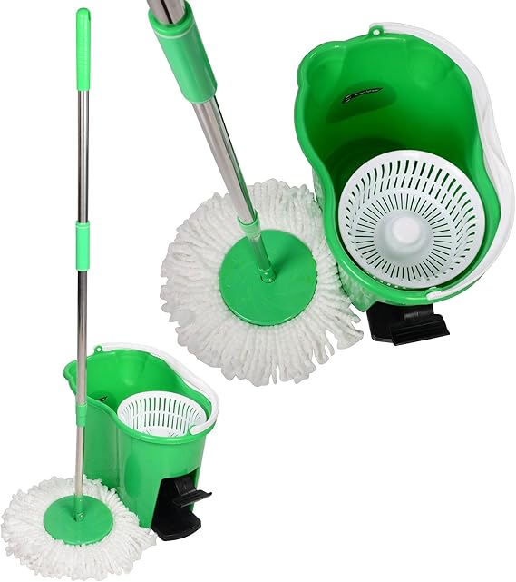 Whizzy Spin 360 Cyclonic Mop and Bucket with 3 Mop Heads in Green