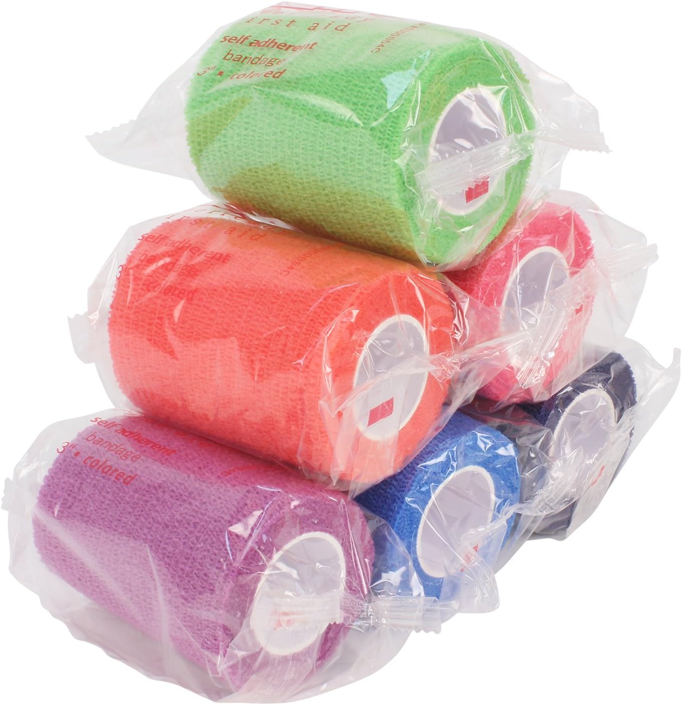 Ever Ready First Aid Self Adherent Cohesive Bandages 3" x 5 Yards - 6 Count, Rainbow Colors: Health & Personal Care