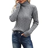 Esobo Women's Classic-fit Lightweight Cable Long Sleeve Mockneck Loose Casual Sweater Jumpers