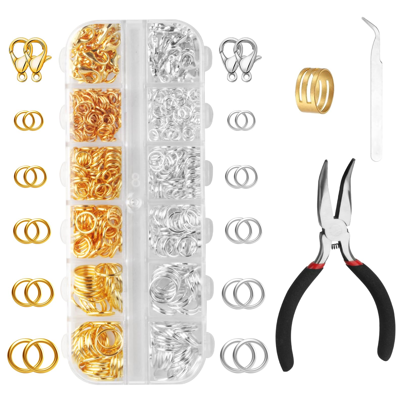 Photo 1 of 1440 Pcs Jump Rings for Jewelry Making Kits, Silver Gold Jewelry Jump RingsJewelry Repair Kit for Necklaces Lobster Clasps DIY Crafts Keychains Repair Supplies Tools, with Pliers/Tweezers/Ring