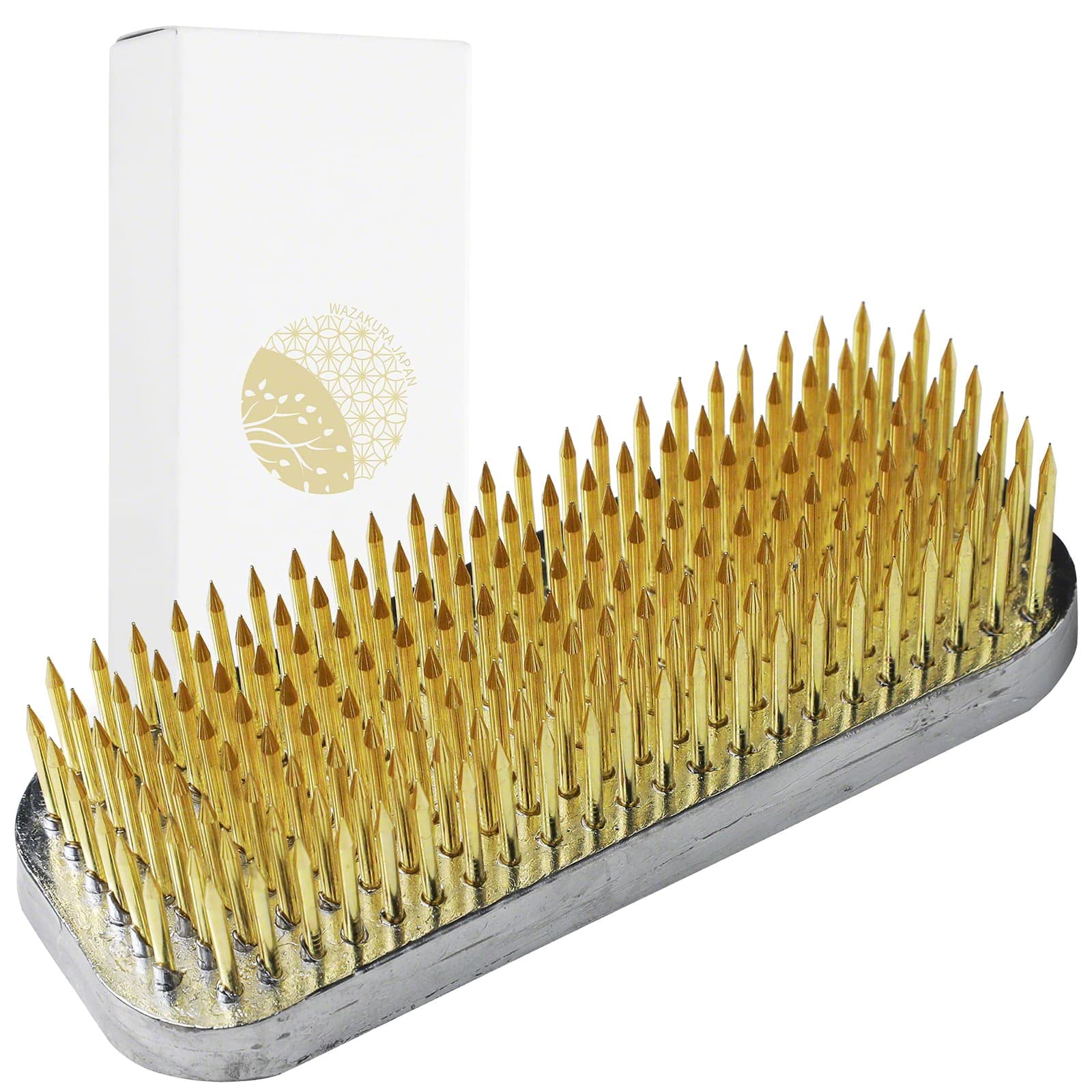 Wazakura Ikebana Kenzan Long Rectangular Flower Holder 87mm (3.4 in), Made in Japan Flower Arranging Accessories Pin Cushion Tool - 87mm Long Rectangular Brass Kenzan