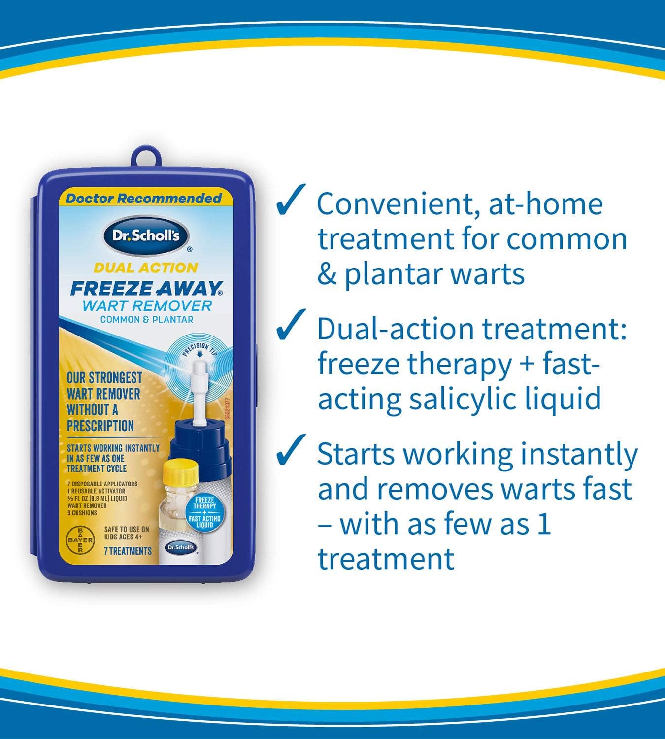 Dr. Scholl’s FreezeAway Wart Remover Dual Action, 7 Applications / Freeze Therapy + Powerful Fast Acting Salicylic Liquid to Remove Common and Plantar Warts: Health & Personal Care