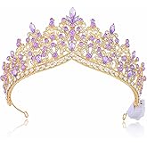 Brishow Light Up Rhinestone Gold Wedding Queen Crowns, Medieval Quinceanera Crystal Tiaras, Sparkly Pageant Headpiece for Women