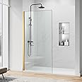 Shower Door 34" W*74" H, Frameless Fixed Single Shower Glass Door, 5/16" (8mm) ANSI Clear Tempered Glass Panel, Bathroom Shower Glass Door with Brushed Gold Wall Rod