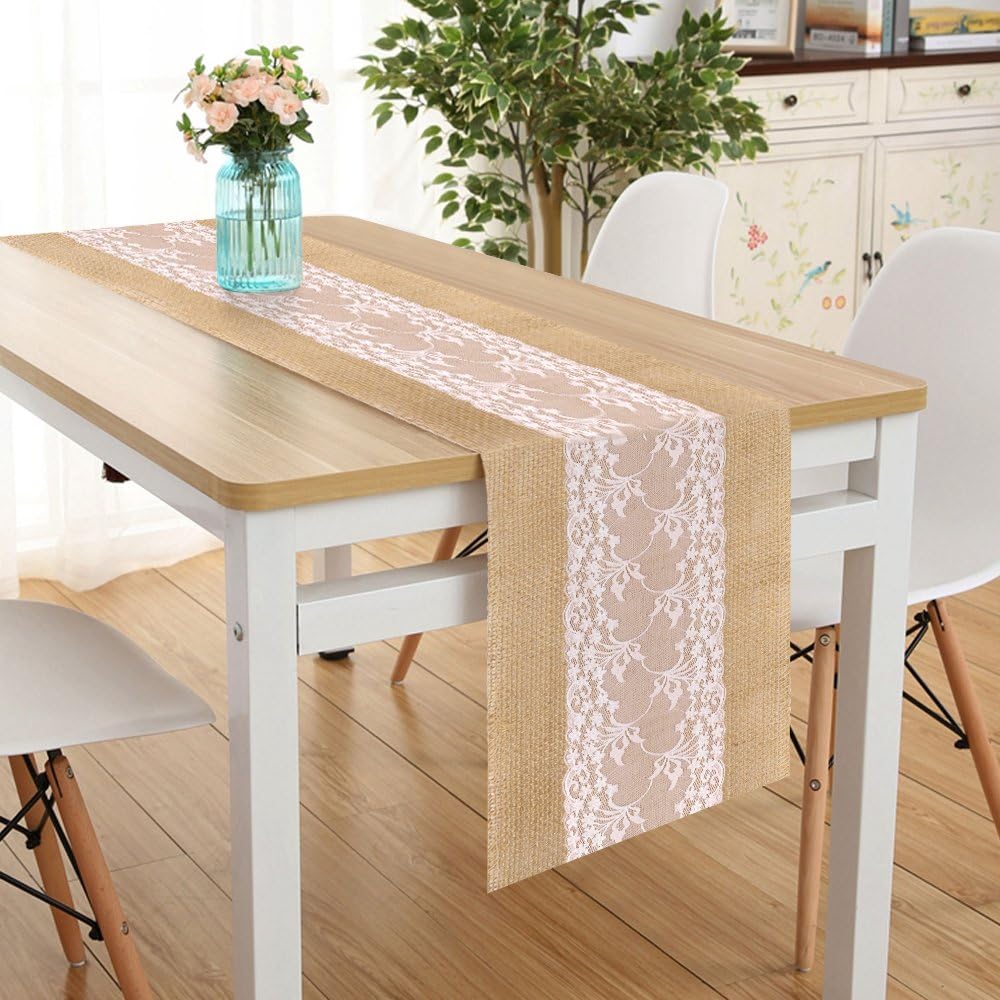 Best burlap with lace table runner