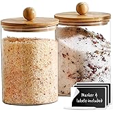 Le'raze 1 Gallon Glass Canister Set for Kitchen Counter with Airtight Bamboo Lids + Marker & Labels - of 2 Large Cookie Jars Wooden Lid, Food Storage Containers Pantry, Flour, Sugar, Pasta, Candy,