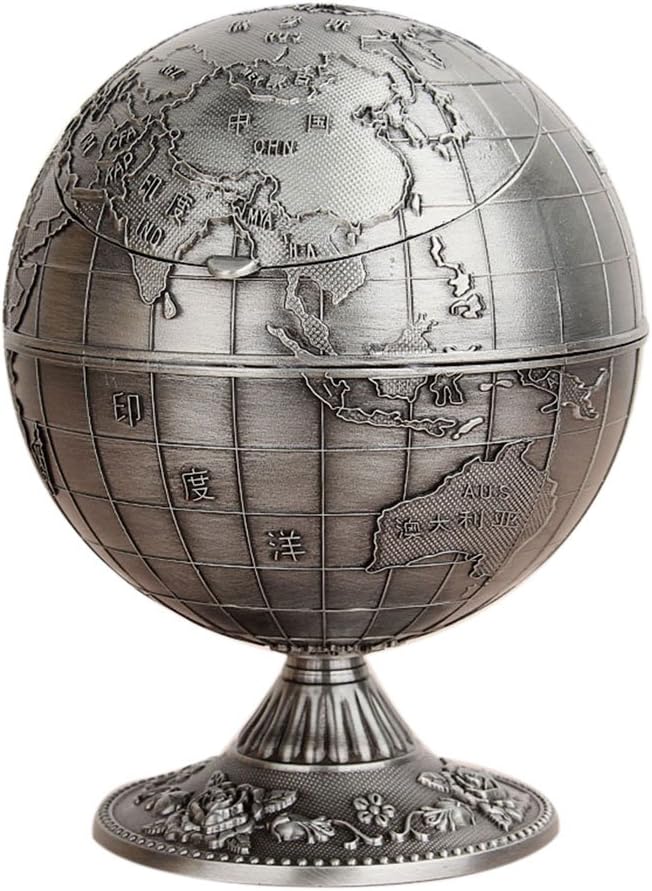 YSDHE Retro Metal Ashtray Creative Embossed Spherical Globe Design Windproof Cigar Ashtray