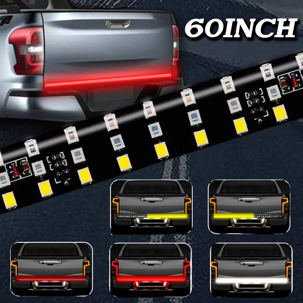 LED Tailgate Light Bar 3 Row 60 Inch LED Light Bar Strip Red Running