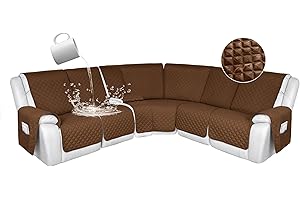 HDCAXKJ 100% Waterproof Reclining Sectional Couch Covers L Shape Recliner Sofa Cover Washable Quilted Soft Pet Dog Corner Recliner Slipcovers with Pockets (5 Seat and 1 Middle Console, Chocolate)