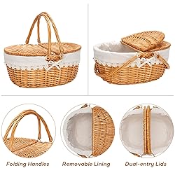 Wicker Picnic Basket with Removable Liner, Empty