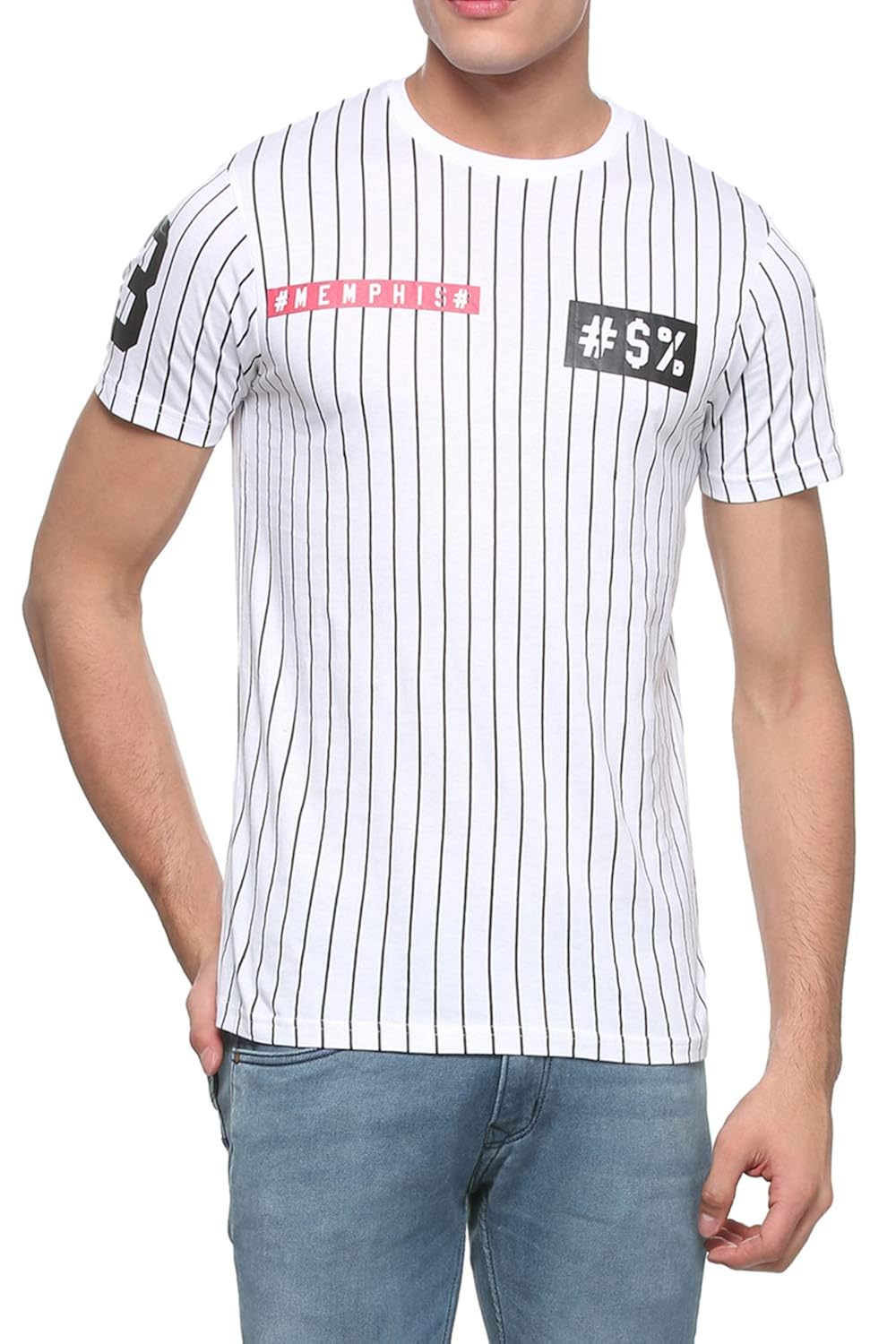 Buy People Men's Striped Regular Fit TShirt (P1C109318MEM001_White_M