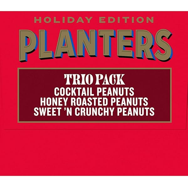 PLANTERS PEANUTS HOLIDAY TRIO PACK – SNACKS VARIETY PACK FOR ADULTS WITH SWEET N CRUNCHY, HONEY ROASTED, AND COCKTAIL PEANUTS (3 COUNT CANISTERS)